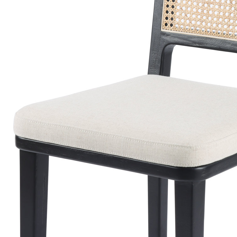 Modern White Linen & Black Beech Wood Counter Stool