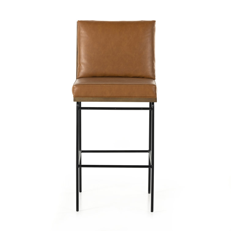 Sierra Butterscotch Faux Leather Bar Stool with Black Iron Frame