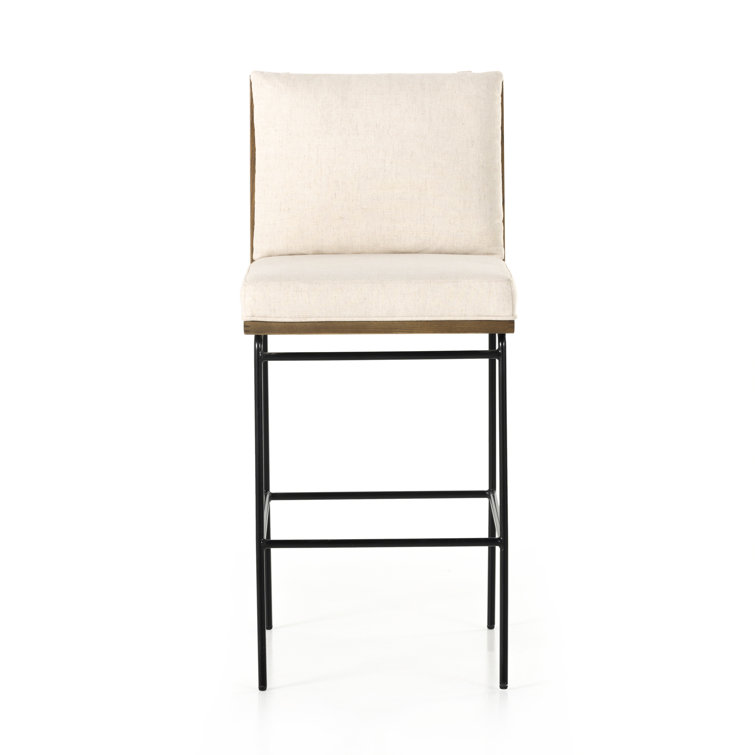 Savile Flax Upholstered Bar Stool with Black Metal Frame