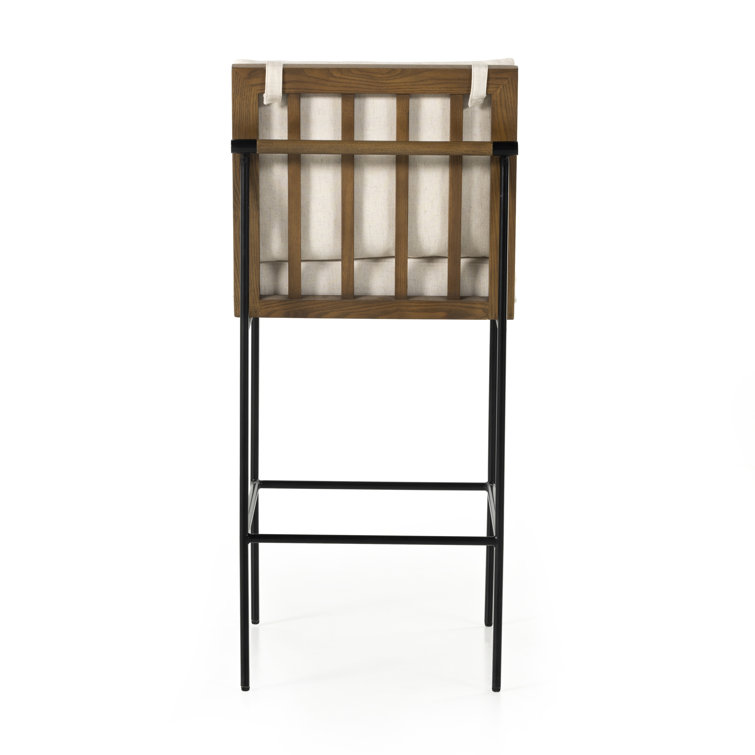 Savile Flax Upholstered Bar Stool with Black Metal Frame