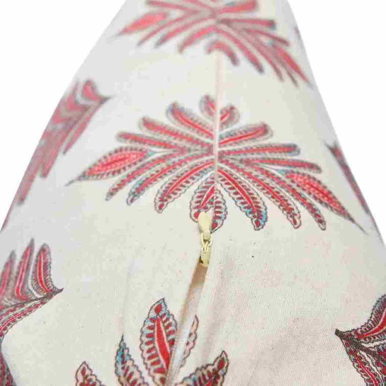Red and Beige Cotton Fern Pattern Throw Pillow Cover