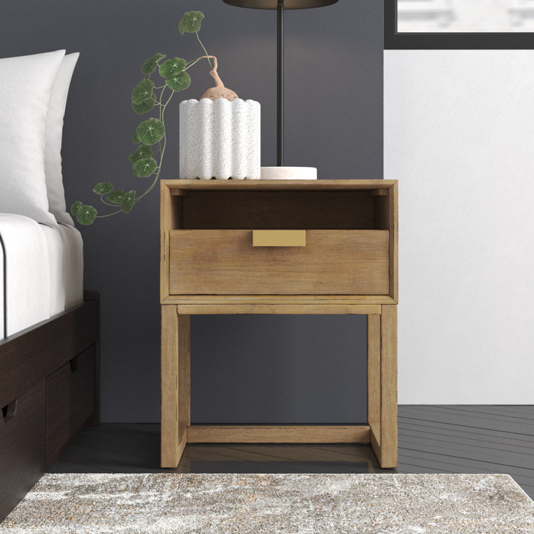 Luke Light Brown Wood Nightstand with Drawer and Open Cubby