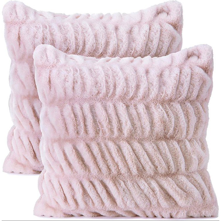 Pink Ruched Faux Fur 18" x 18" Pillow Covers