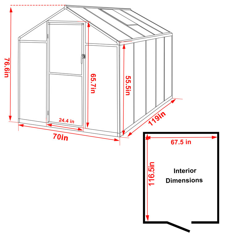 6' x 10' Gray Polycarbonate Aluminum Frame Greenhouse