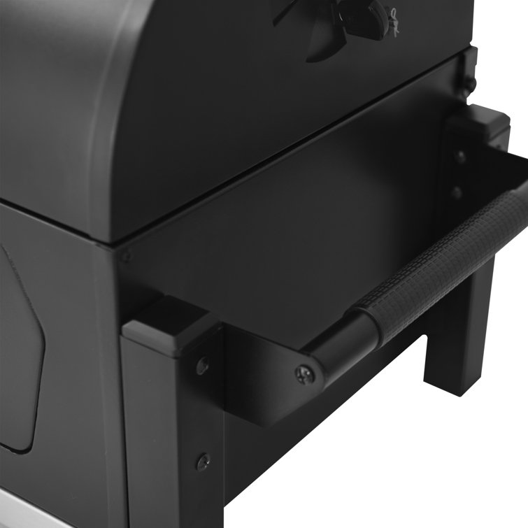 Compact Black Steel Portable Charcoal Grill with Warming Rack