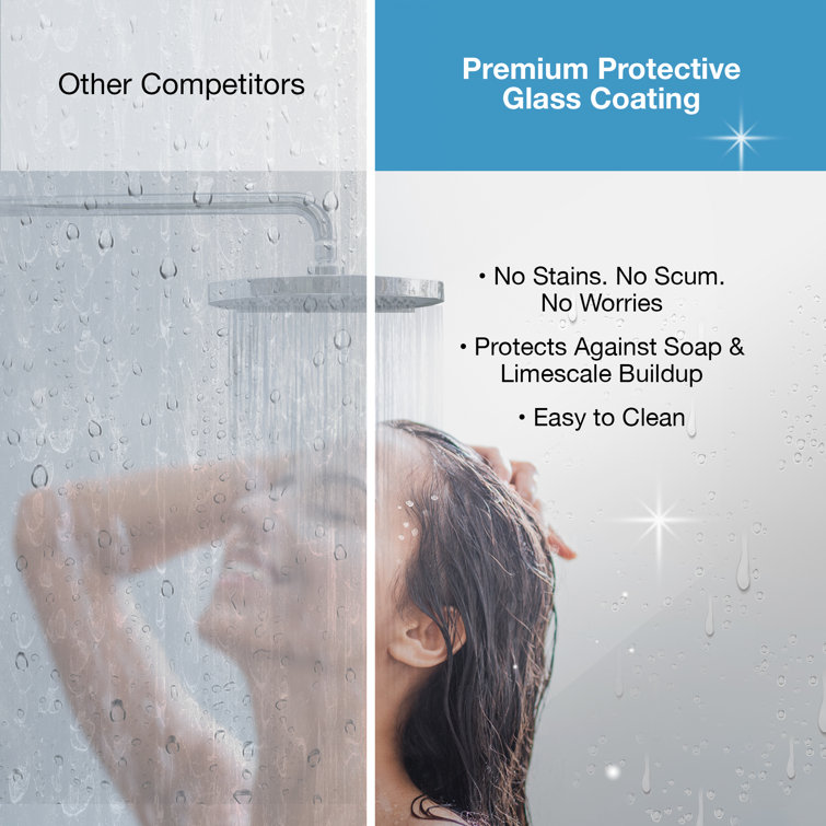Black Tempered Glass Frameless Alcove Shower Kit, 58" x 72"