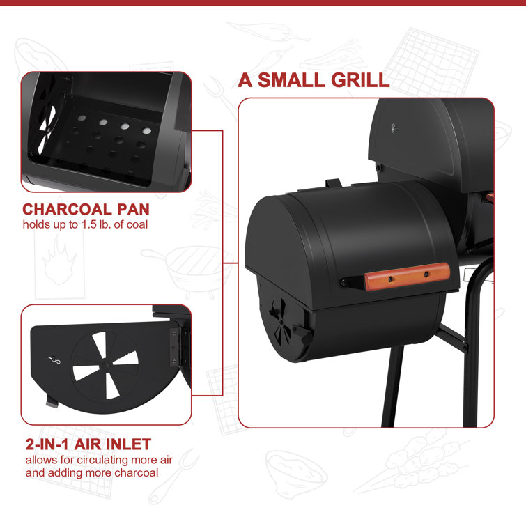 Royal Gourmet 30" Black Barrel Charcoal Grill with Smoker