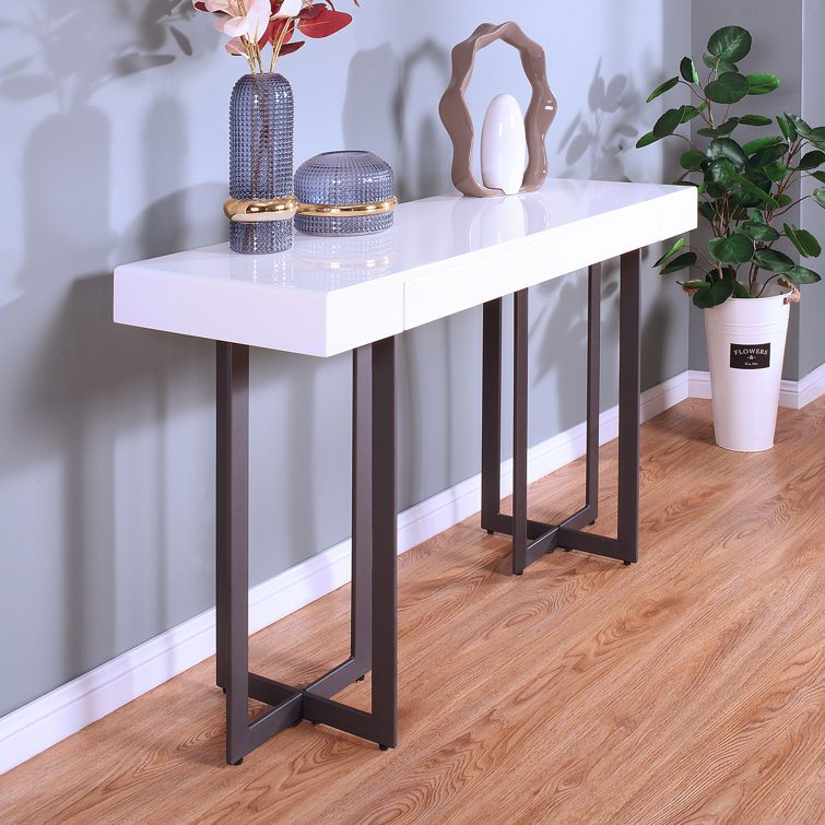 Vasket White and Black Metal Console Table with Storage