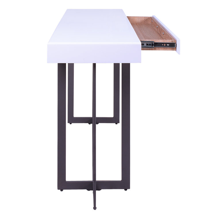 Vasket White and Black Metal Console Table with Storage