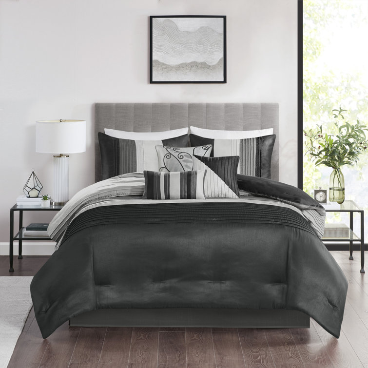 Madison Park Amherst 7 Piece Striped and Pleated Comforter Set