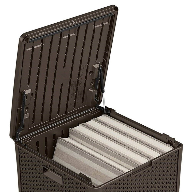 Large Brown Wicker 60-Gal Lockable Deck Storage Cube
