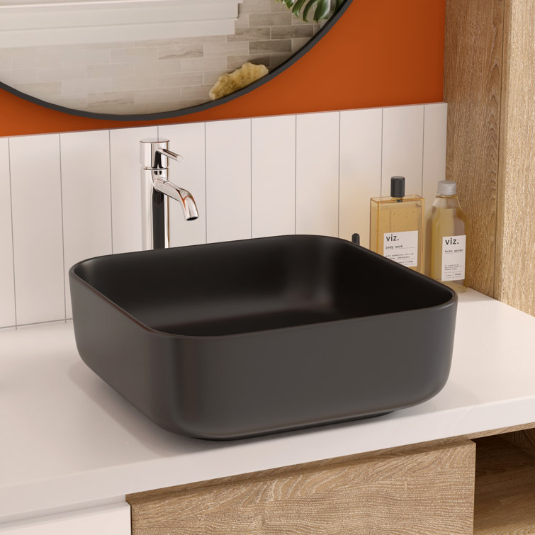 Matte Black Ceramic Square Above-Counter Bathroom Sink