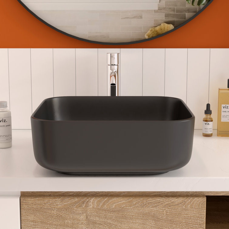Matte Black Ceramic Square Above-Counter Bathroom Sink