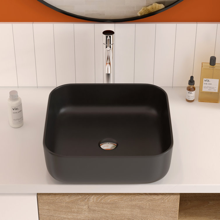 Matte Black Ceramic Square Above-Counter Bathroom Sink