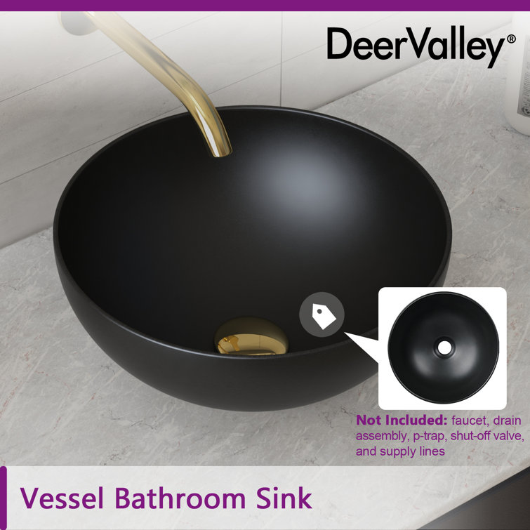 Matte Black Round Ceramic Above-Counter Vessel Sink