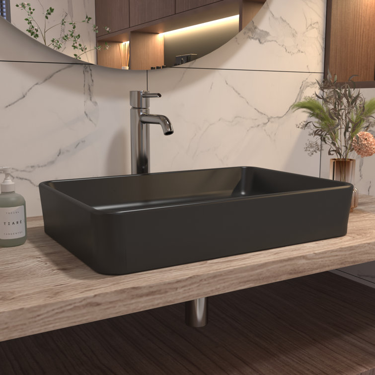 Matte Black Rectangular Ceramic Bathroom Vessel Sink