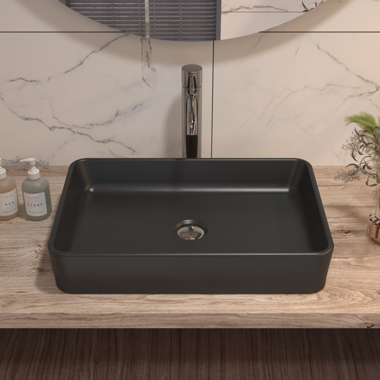 Matte Black Rectangular Ceramic Bathroom Vessel Sink