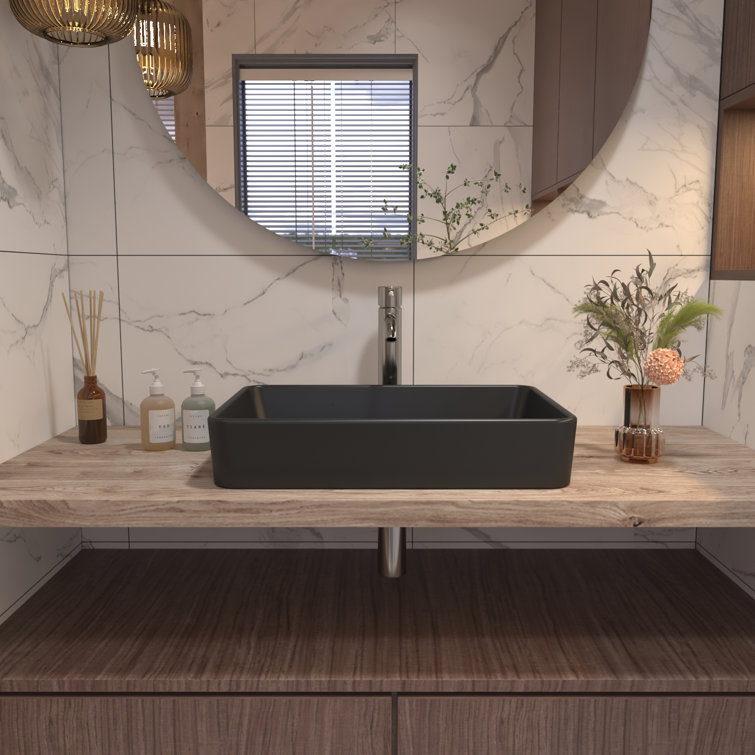 Matte Black Rectangular Ceramic Bathroom Vessel Sink