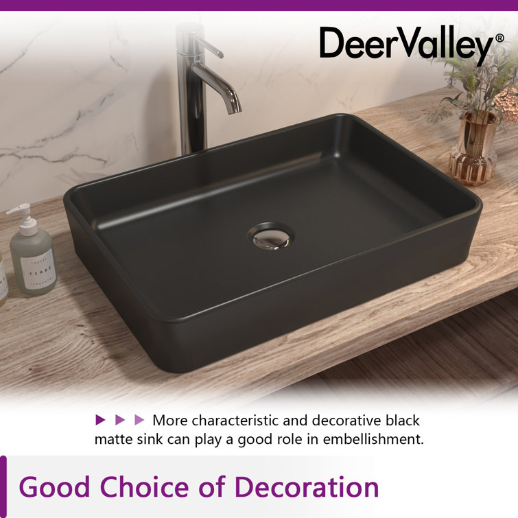 Matte Black Rectangular Ceramic Bathroom Vessel Sink