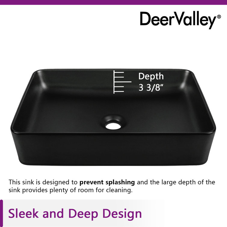 Matte Black Rectangular Ceramic Bathroom Vessel Sink