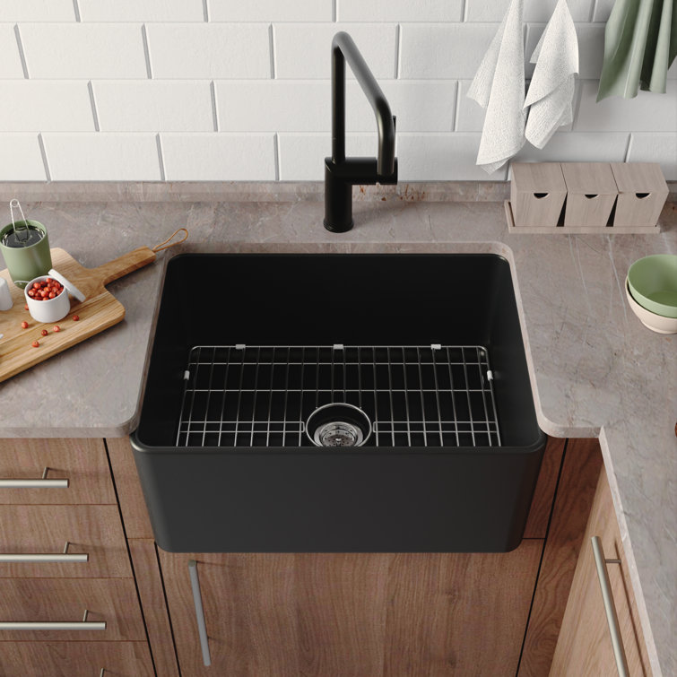 Matte Black Fireclay Single Bowl Farmhouse Kitchen Sink