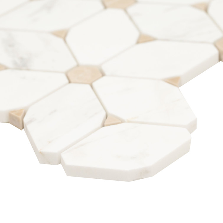 Cecily Polished White Marble Mosaic Tile with Geometric Pattern