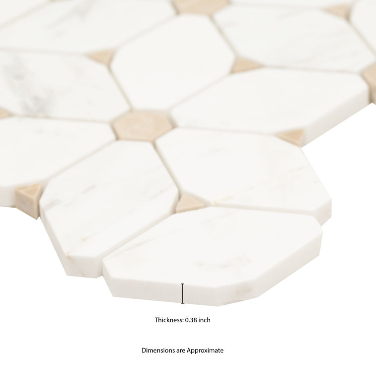 Cecily Polished White Marble Mosaic Tile with Geometric Pattern