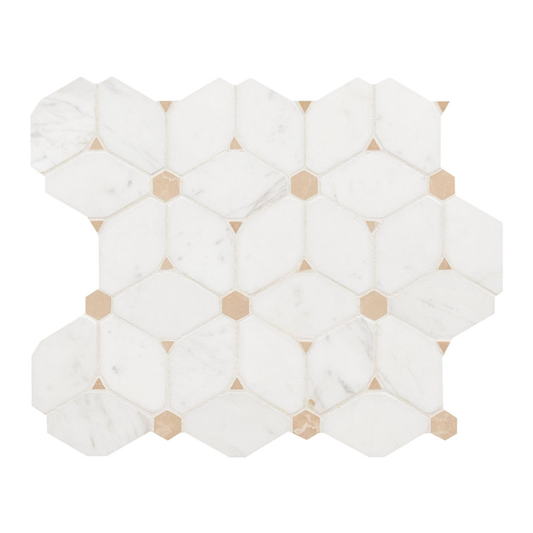 Cecily Polished White Marble Mosaic Tile with Geometric Pattern