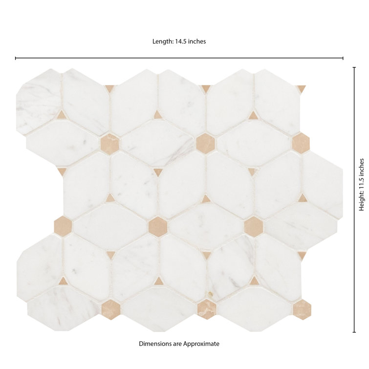 Cecily Polished White Marble Mosaic Tile with Geometric Pattern