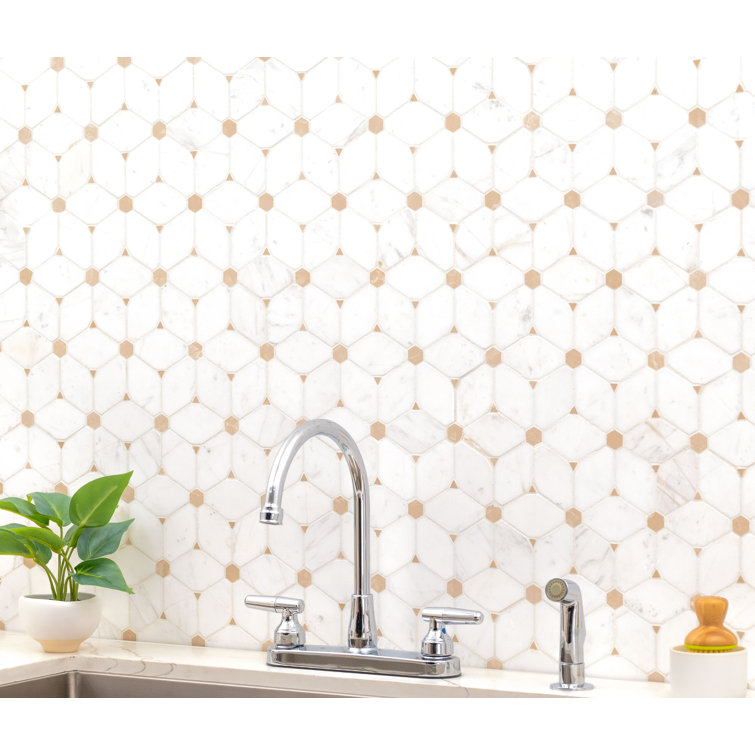 Cecily Polished White Marble Mosaic Tile with Geometric Pattern