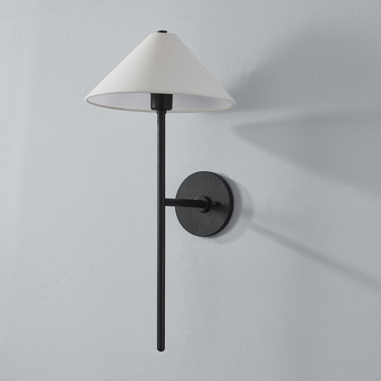Cedar Forged Iron 1-Light Dimmable Wall Sconce with Off-White Linen Shade