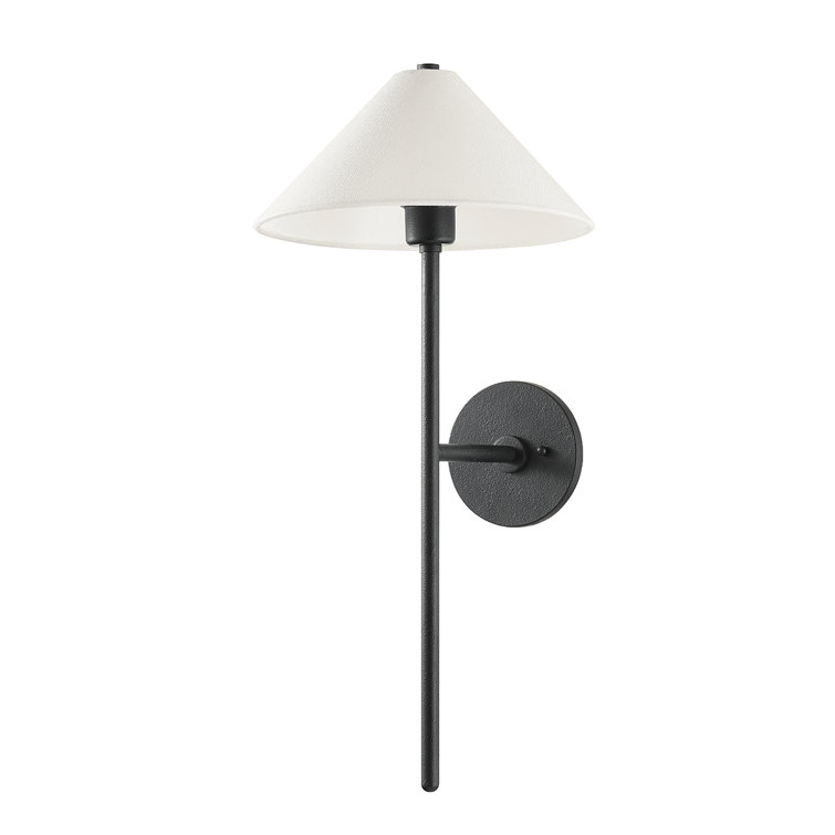 Cedar Forged Iron 1-Light Dimmable Wall Sconce with Off-White Linen Shade