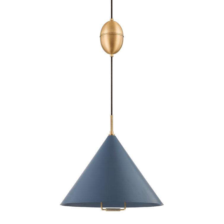 Fontana Adjustable Patina Brass Pendant Light with Slate Blue Shade