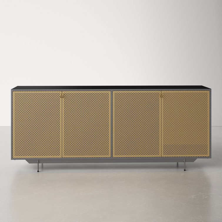Modern Gold & Gray Iron Sideboard with Perforated Brass Detailing