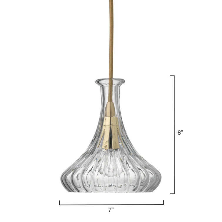 Antique Brass Mini Pendant with Clear Ribbed Glass Shade