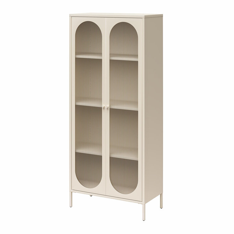 Parchment Tall Accent Cabinet with Fluted Glass Doors