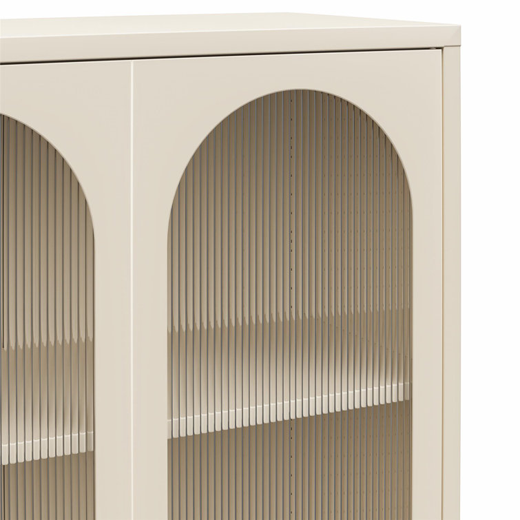 Parchment Tall Accent Cabinet with Fluted Glass Doors