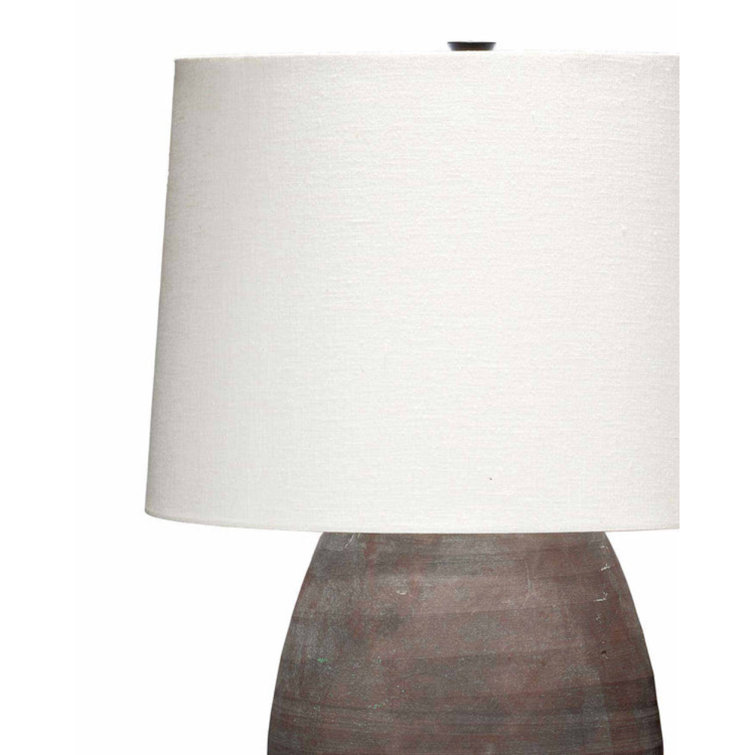 Dark Grey Ceramic Oversized Table Lamp with White Linen Shade
