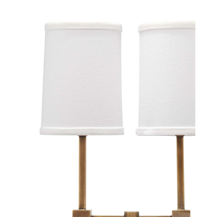 Elegant Antique Brass Dual-Shade Console Lamp with White Linen