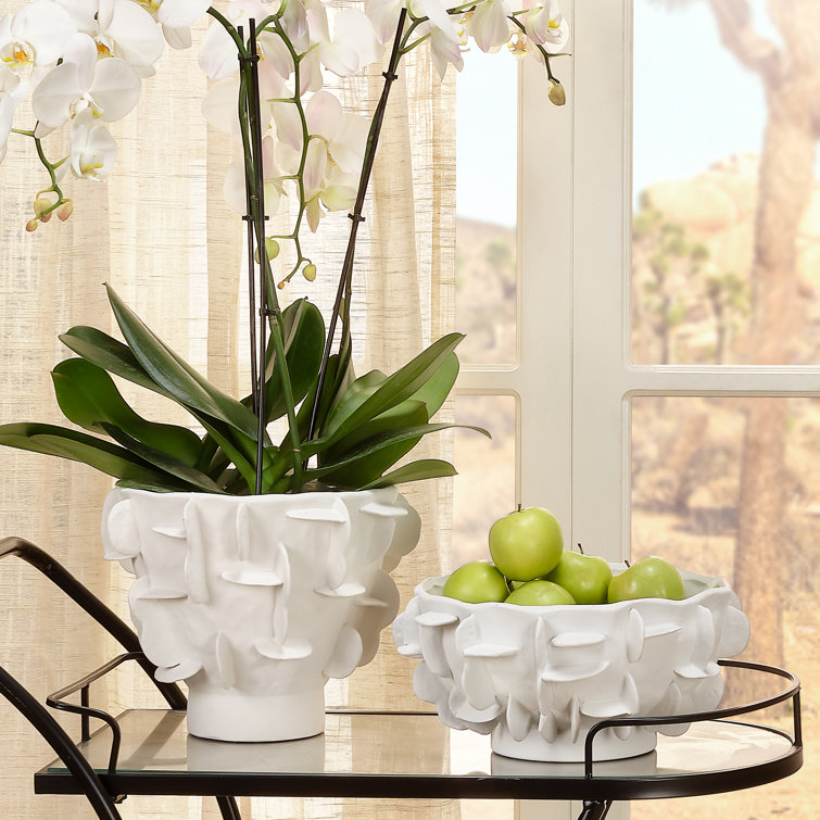 White Textured Ceramic Decorative Table Bowl