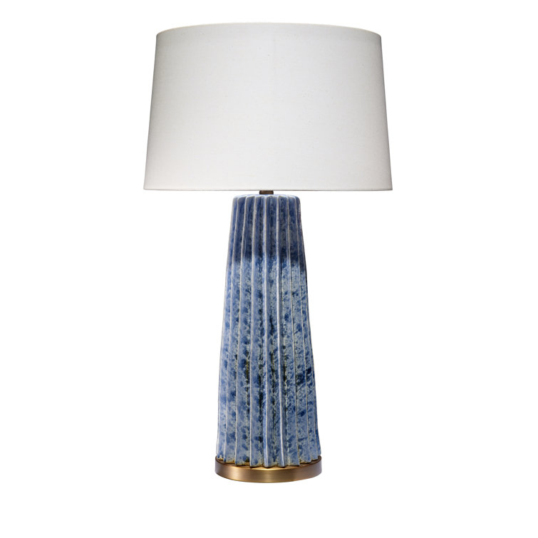 Cornflower Blue Ceramic Table Lamp with Linen Shade