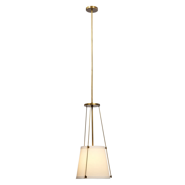 Antique Brass and Linen Drum Pendant Light
