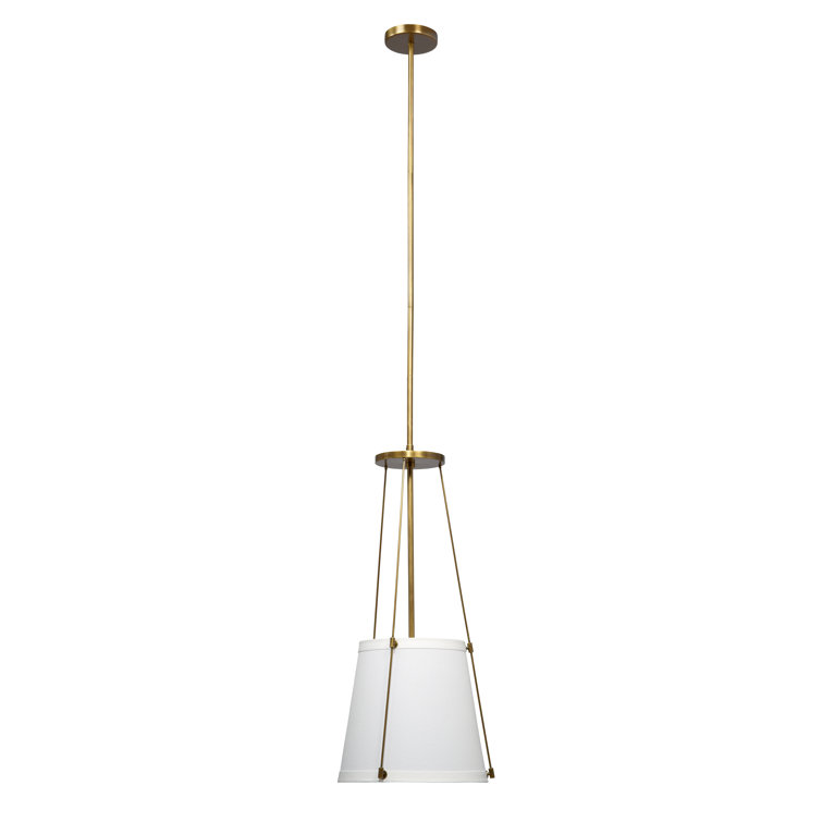 Antique Brass and Linen Drum Pendant Light