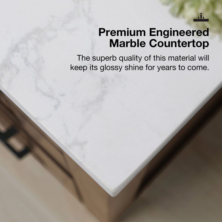 Espresso Double Sink Vanity with White Marble Top and Mirrors