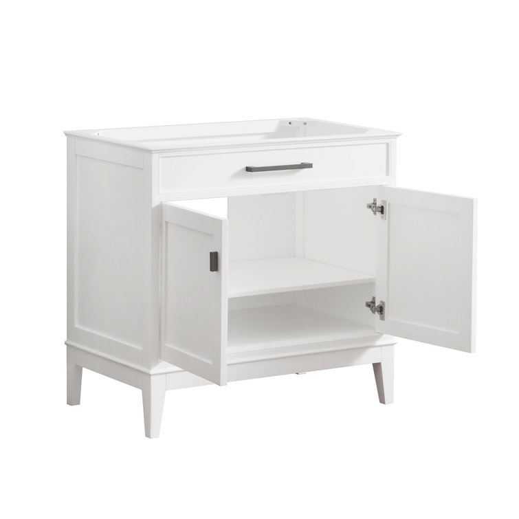 Madison 37" White Solid Wood Bathroom Vanity with Marble Top