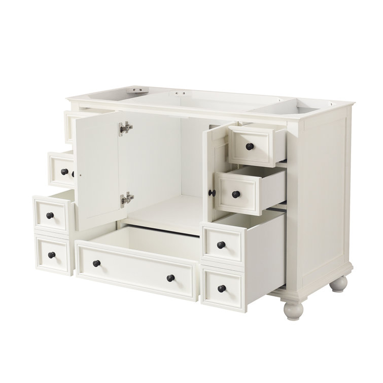 French White 48" Solid Wood Single Bathroom Vanity Base