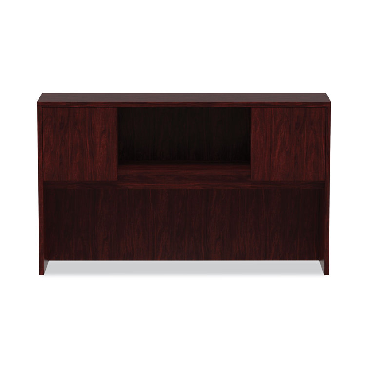 Mahogany Woodgrain Laminate Office Desk Hutch with Doors