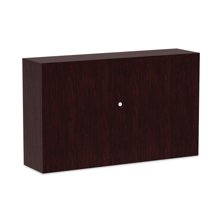 Mahogany Woodgrain Laminate Office Desk Hutch with Doors