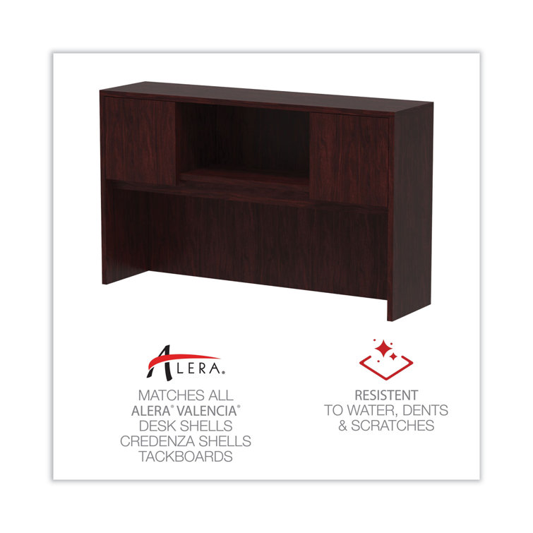 Mahogany Woodgrain Laminate Office Desk Hutch with Doors