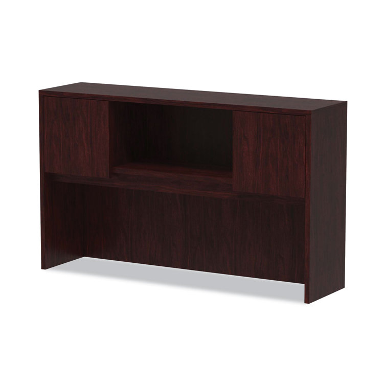 Mahogany Woodgrain Laminate Office Desk Hutch with Doors